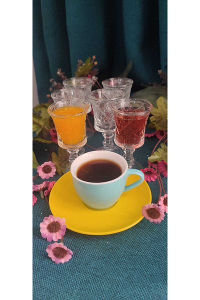 ORTAKÖY CENNETİ 6 Pieces of Glass Brown Side with Crystal Appearance Presentation Cup 40 Cc Volume 10 cm Height 5 cm Mouth Width