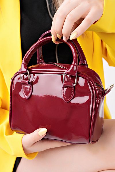 pasyone Red Patent Leather Mini Women's Bag with Hand and Shoulder Strap