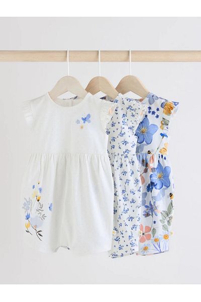 Next Baby 100% Organic Cotton Floral Patterned 3-Piece Romper Jumpsuit Set Alyag4757