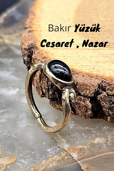 NBS Beautiful Naturel Stones Pure Copper Women's Black Agate Ring Adjustable Trend (Gift, Birthday, Daily)