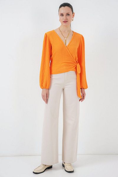 MRA Fashion 0441 Wrap Knitted Blouse - Orange