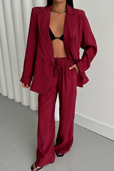 JANES Modal 4 Button Unlined Jacket - Pants Suit - Claret Red