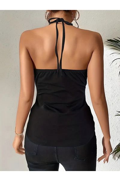 Kokosh moda Γυναικεία μπλούζα με λουράκι με μάτι και λαιμόκοψη με λαιμόκοψη από βισκόζη