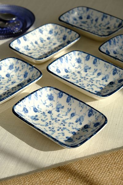 tabakevi Plate House Porcelain Blue Heaven Boat Plate 6 Pieces 14X10X2Cm