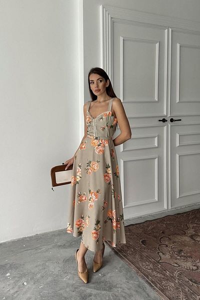 Modayakamoz Λεπτομερές φόρεμα με λεπτή ζώνη χακί