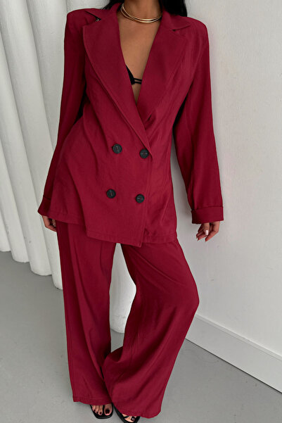 JANES Modal 4 Button Unlined Jacket - Pants Suit - Claret Red