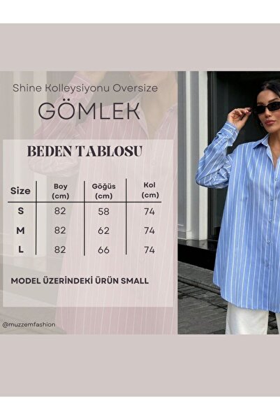 Muzzem Cămașă oversize din poplin albastru cu dungi pentru femei