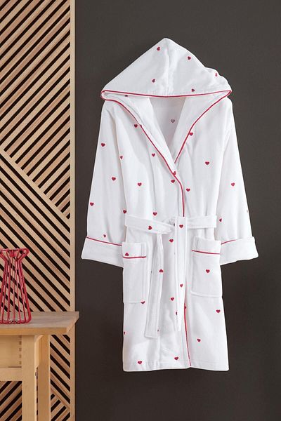 VAROL Heart Embroidered 100% Cotton Love Series Bathrobe