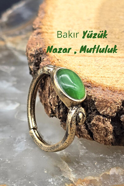 NBS Beautiful Naturel Stones Saf Bakır Kadın Yeşil Yüzük Ayarlanabilir Trend ...