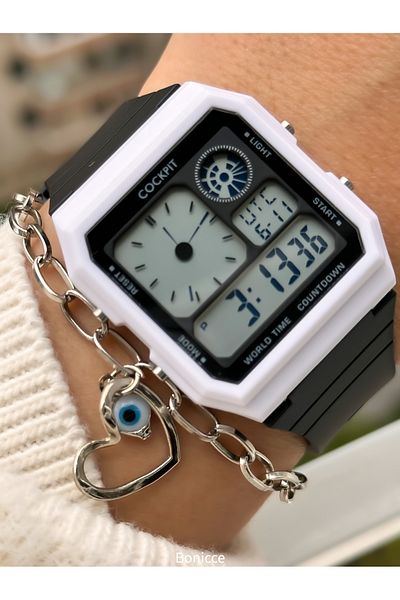 Cockpit Brand: Suitable for Marine Use, Illuminated, Stopwatch, Digital/Analog Women's Wristwatch + Bracelet