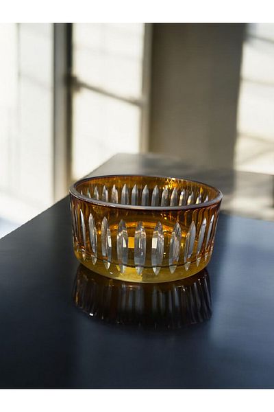 AYZ HOME Amber Color Cut Crystal Glass Salad Presentation Bowl Set 100% Handcrafted
