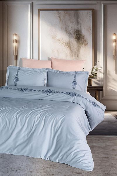 VAROL Embroidered Cotton Satin Double Duvet Cover Set