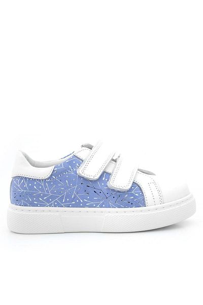 hapshoe Pantofi sport pentru fete din piele naturală, alb, albastru, cu velcro