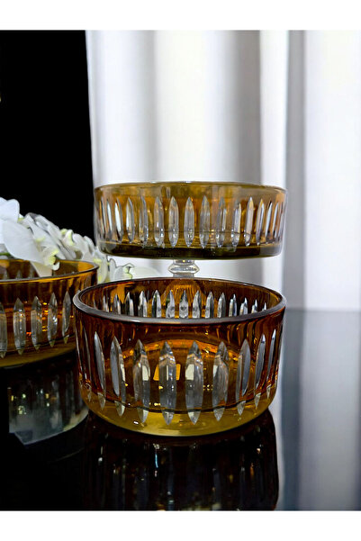AYZ HOME Amber Color Cut Crystal Glass Salad Presentation Bowl Set 100% Handcrafted
