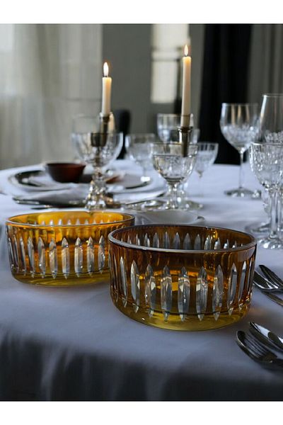 AYZ HOME Amber Color Cut Crystal Glass Salad Presentation Bowl Set 100% Handcrafted