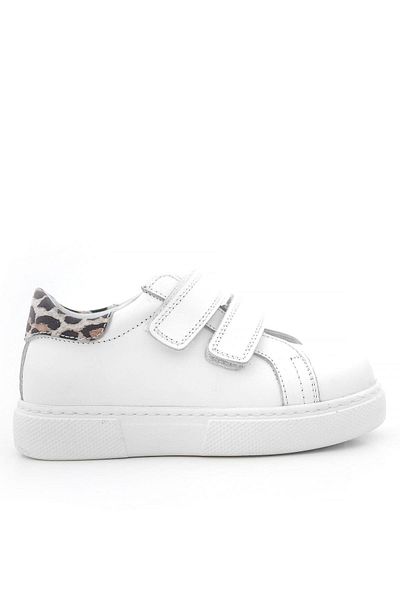 hapshoe Pantofi sport pentru fete din piele naturală, albă, cu velcro, cu model leopard