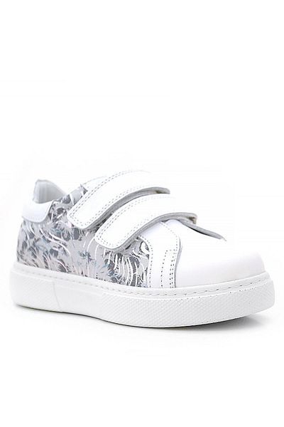 hapshoe Adidași pentru fete cu modele din piele naturală albă cu velcro gri