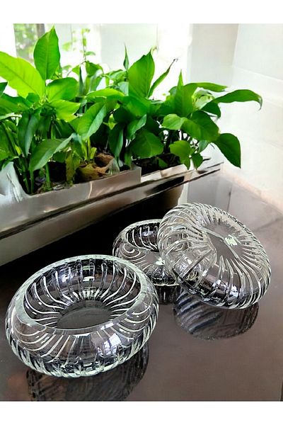 AYZ HOME Cut Crystal Glass 3-Piece Appetizer Plate