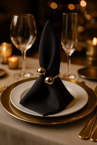 Emtory Home 6 Pieces of Gold Metal Ring Napkin Rings with Shiny Gold Beads