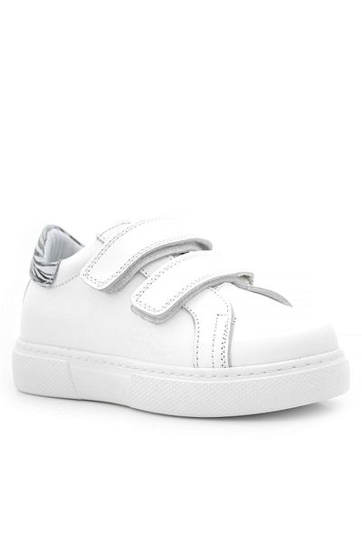 hapshoe Pantofi sport pentru fete din piele naturală, alb, cu velcro, cu model negru