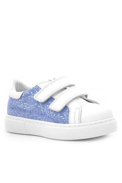 hapshoe Pantofi sport pentru fete din piele naturală, alb, albastru, cu velcro