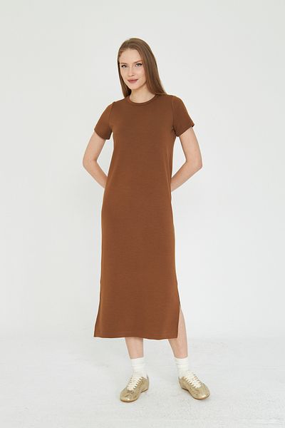 SevdeUgur Γυναικείο φόρεμα με απαλή υφή με καφέ Basic Summer Modal Fabric