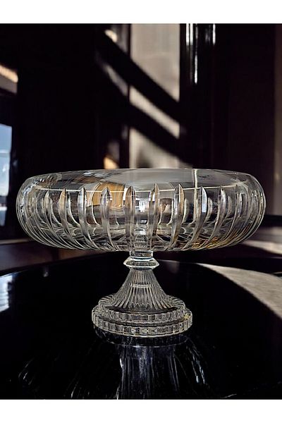 AYZ HOME Cut Crystal Round Standing Presentation Bowl 28 Cm Salad Presentation Bowl