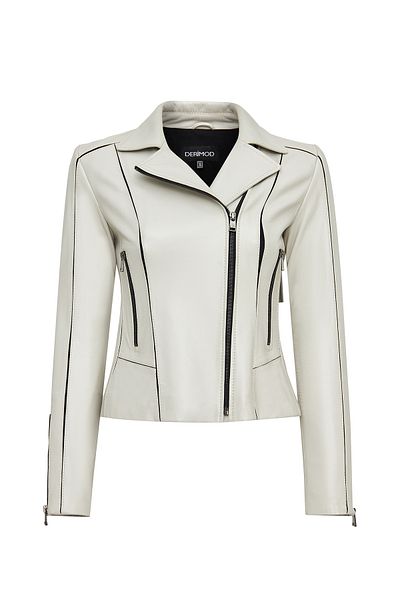 Derimod Kiara Women Beige Slim-Fit Biker Leather Jacket 24Wgd5859U4