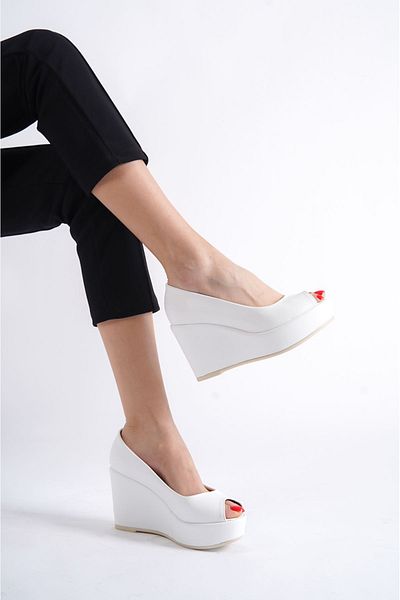 owwox club Felicity; White Matte Leather, 9 cm Wedge Heeled Shoes (Please Read the Product Description for the Size)