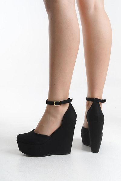 owwox club Fallon; Black Suede, 12 cm Wedge Heeled Shoes