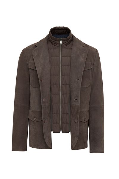 Derimod Sacramento Men's Brown Nubuck Leather Coat 25Sgd6563V3