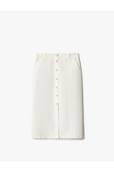 Koton Cotton viscose fabric buttoned pocket detail midi skirt.