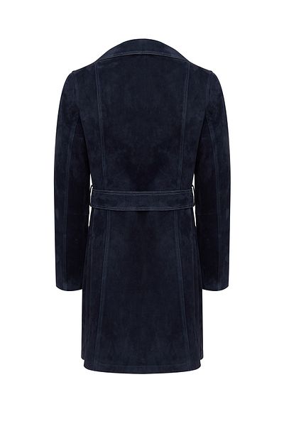 Derimod Argentina Women's Navy Blue Suede Leather Trench Coat 25Sgd 530210