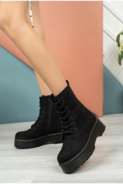 owwox club Gloria; Siyah Süet , Fermuarlı Yüksek Tabanlı Kadın Bot