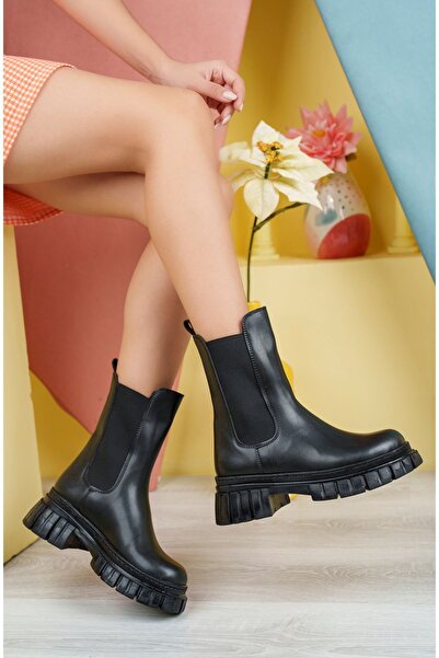 owwox club ايمري. جلد أسود، أحذية نسائية مرنة سميكة سوليد