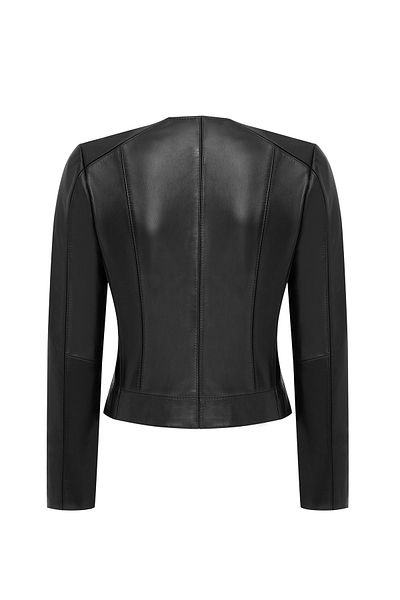 Derimod Flora Women's Black Slim Short Leather Jacket 25Sgd5300U4