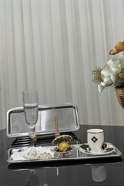 Yaren Style Luxury 6-Piece Stainless Steel Baton, Tea, Coffee, Pastry Serving & Decorative Presentation Tray