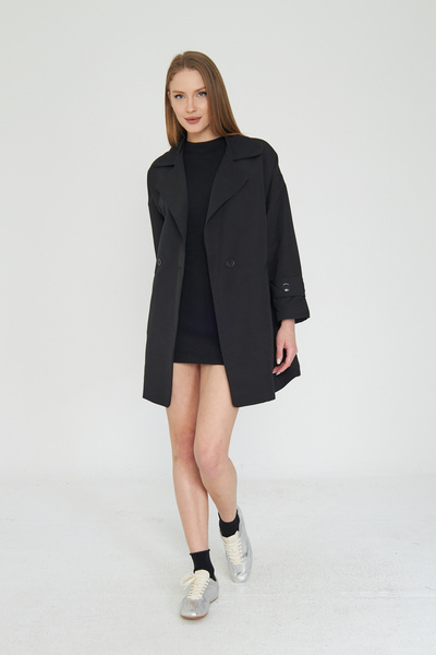 SevdeUgur Kadın Siyah Astarlı Kısa Trençkot / Sevde Ugur