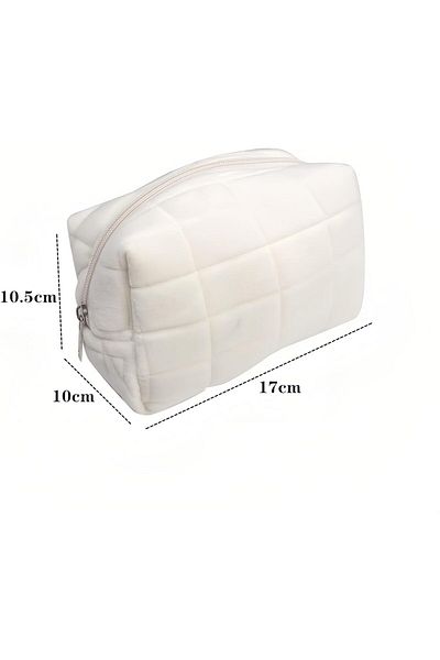 COOYA Travel Makeup Bag With Zipper for Women, Plush Storage Bag, Toiletry Carry(White)