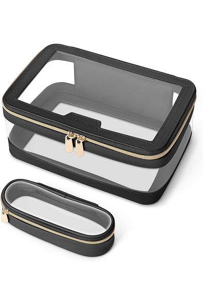 COOYA Travel Makeup Bag, Toiletry Bag with Makeup Brush Bag, Transparent Waterproof Cosmetic Organizer
