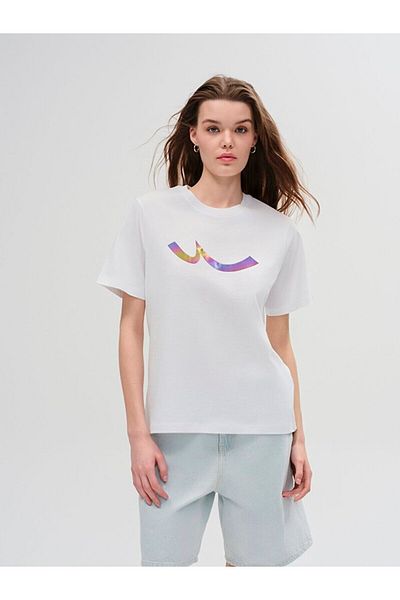 Ltb Tricou alb obișnuit cu mânecă scurtă cu imprimeu Sıgn