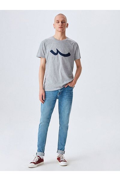 Ltb Short Sleeve Crew Neck Sıgn Printed Regular Gray T-Shirt