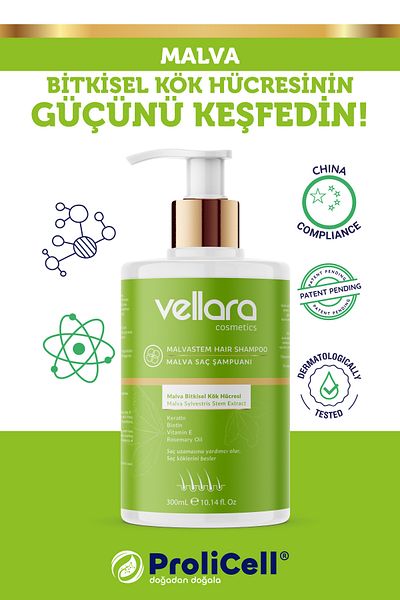 Vellara Anti-Hair Loss and New Salt-Free Unique Shampoo Containing Herbal Stem Cells 300 ml