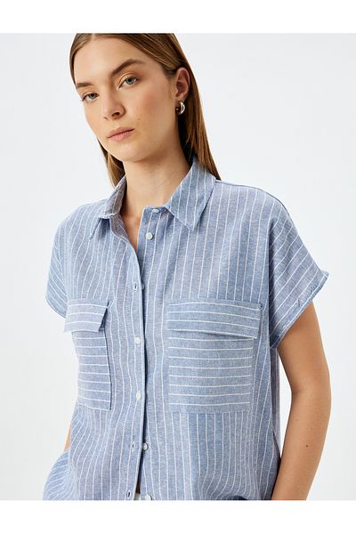 Koton Double pocket short sleeve linen shirt.