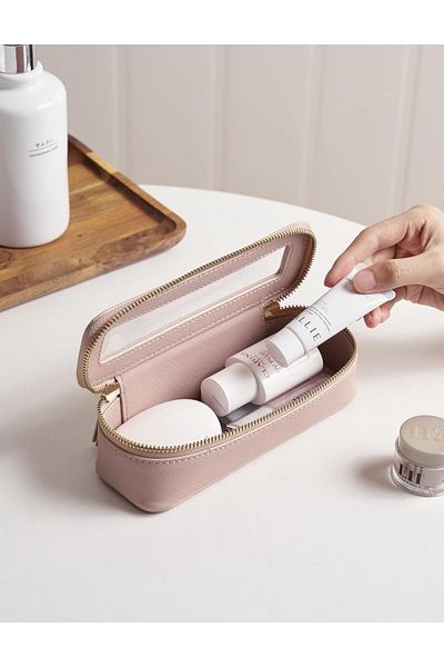 COOYA Makeup ravel Case, Slim Makeup Bag, Clear Cute Pink for Traveling Transparent