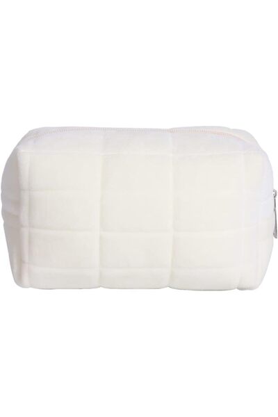 COOYA Travel Makeup Bag With Zipper for Women, Plush Storage Bag, Toiletry Carry(White)