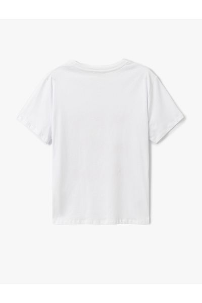 Koton New Season Bow Printed Bead Detailed Cotton Crew Neck Short Sleeve T-Shirt