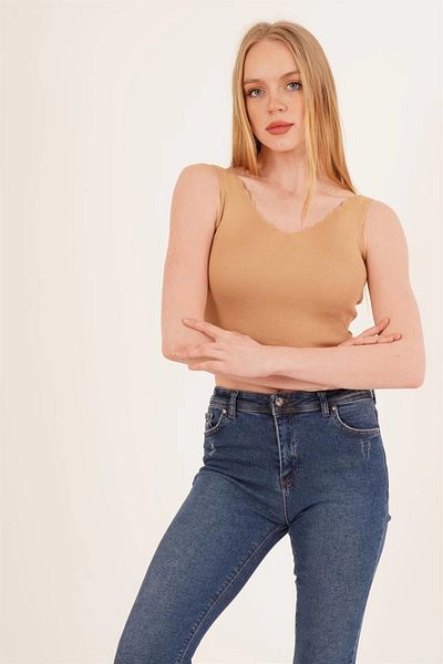 bacc Γυναικεία πλεκτή μπλούζα Camel Ladder Collar Co-2523256336
