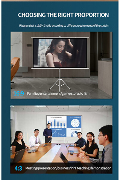 ET-LIFE شاشة عرض محمولة 100 بوصة 4:3، مع حامل ثلاثي القوائم ET100G-43 للمكتب والأماكن الخارجية