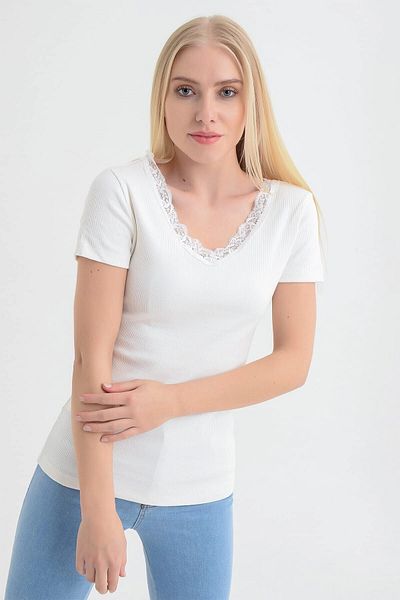 bacc Women's Ecru Front Back V Lace Red Camisole Blouse